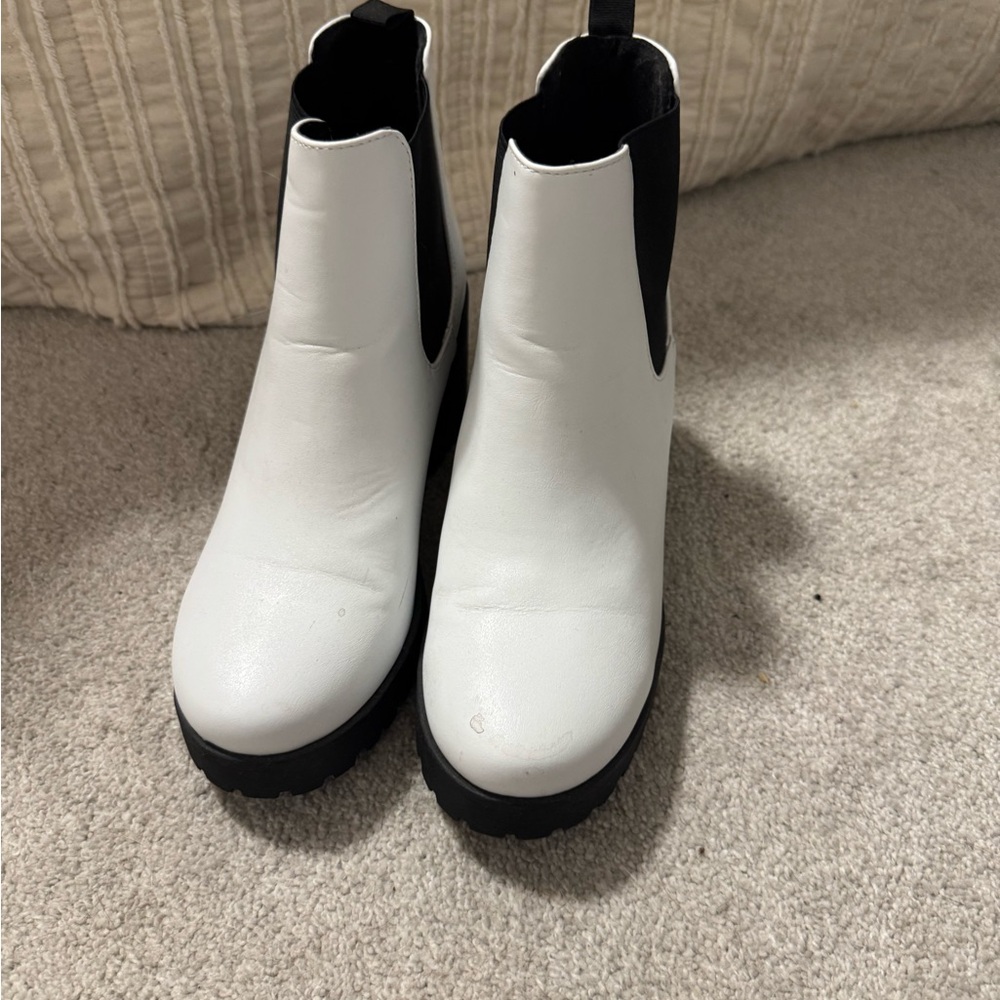 Soda White and Black Ankle Boots